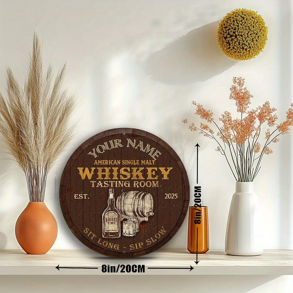 CIFbuy [2D Flat] Custom Round Whiskey Tasting Room Metal Sign,Personalized Vintage Aluminum Wall Decor (Only For Decoration)
