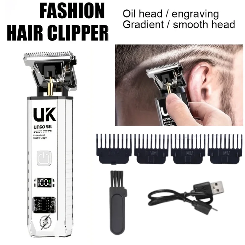 Electric Hair Clipper for Men Cordless Beard Trimmer Professional Barber Shaver 4 Guide Combs Brush USB C Charging Groom