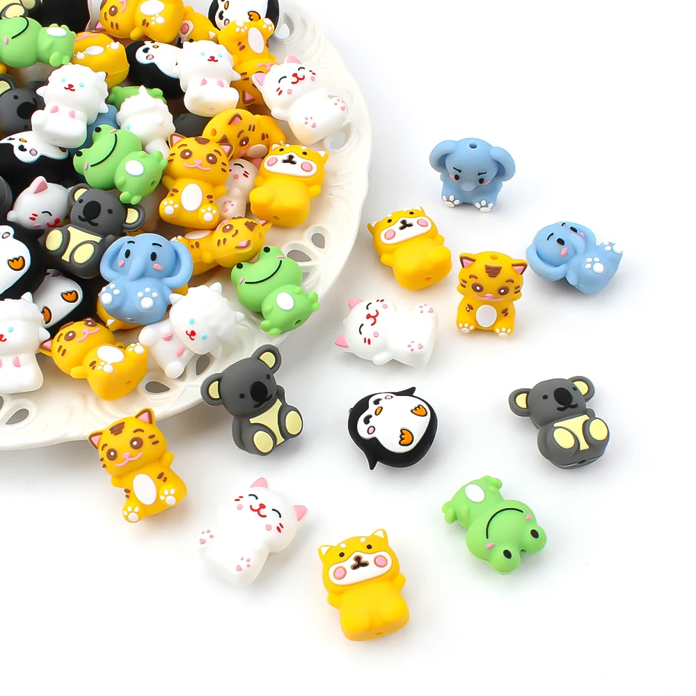 5/10Pcs Silicone Beads Animal Theme Decor Beads Cute For Jewelry Making DIY Keychain Beaded Pen Jewellery Accessories Gifts