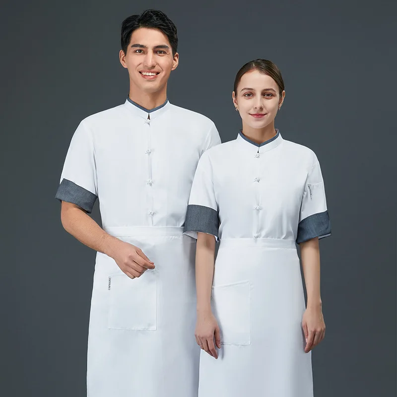 Hotel Chef Overalls Men's Kitchen Dining Restaurant Canteen Large Size Short Sleeve Spring and Summer Clothing