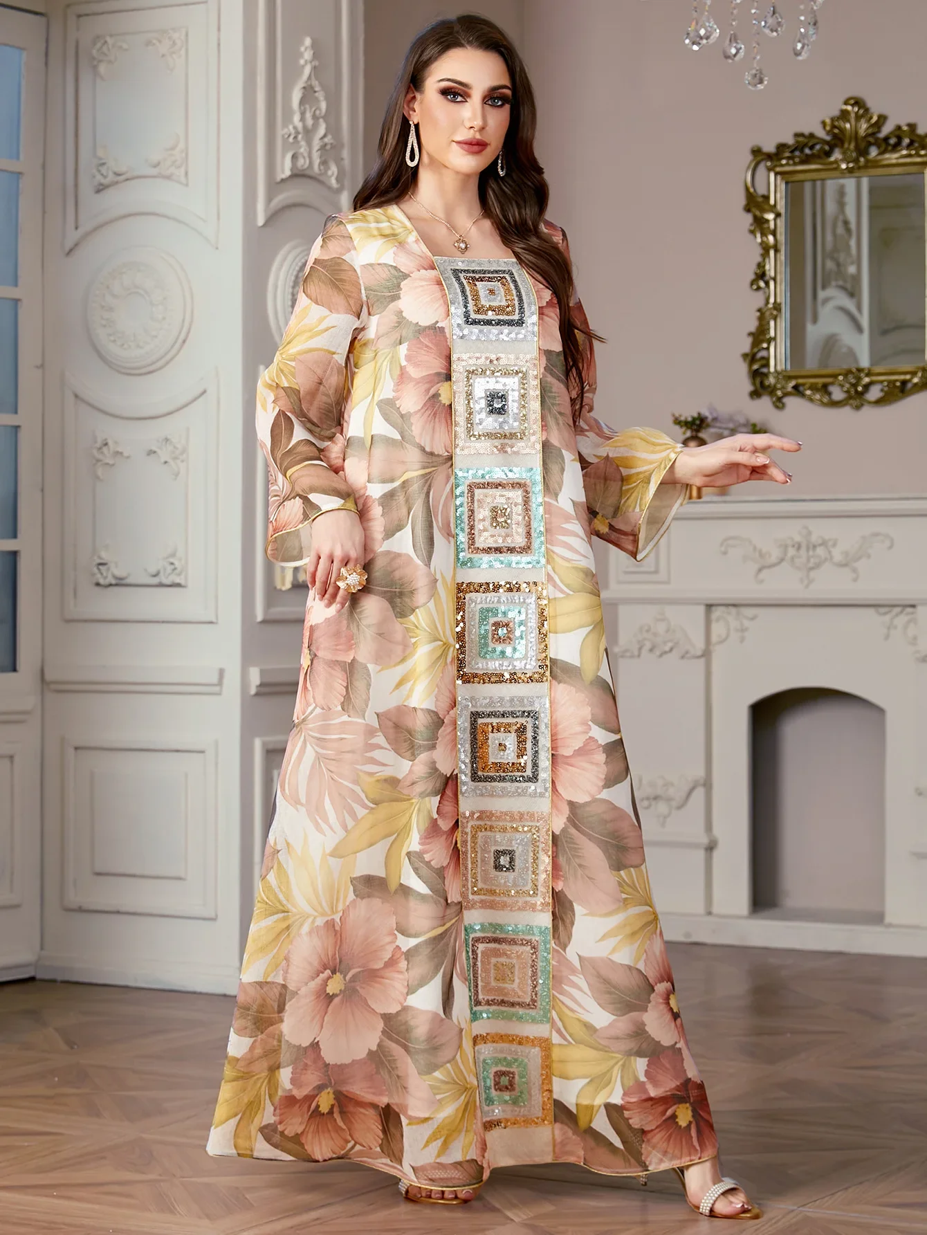 Eid vestido de mujer bordado de lentejuelas Abaya musulmana fiesta Jalabiya Ramadán Vestidos largos Abayas Vestidos Largos Kaftan árabe vestido largo