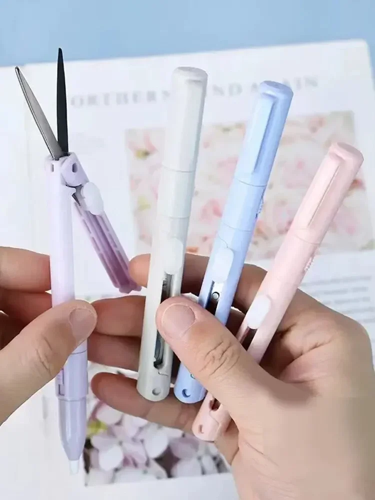 

New 1pc Mini Portable Scissors Paper Cutter Knife 2 in 1 Multifunctional Pocket Pen Shape Scrapbooking Carving Cutting Art Tools