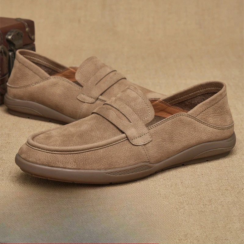 2025 New Summer Trendy Shoes Genuine Leather Lazy Men's Shoes Soft Bottom Casual Bean Cow Leather Shoes