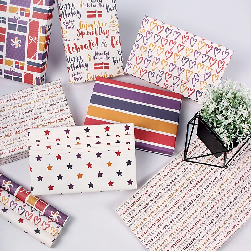 5 pieces Birthday wrapping paper - 50x70 cm, Valentine's Day, Birthday, Party - Heart pattern, large quantity