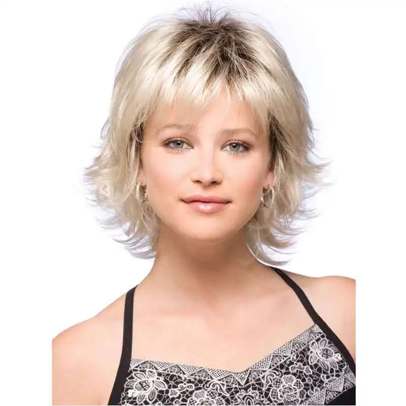 

Ladies' Synthetic Short Hair Wig, Gradient Black Gold Outer Flip Wig, High Temperature Fiber Loose Daily Wear Wig