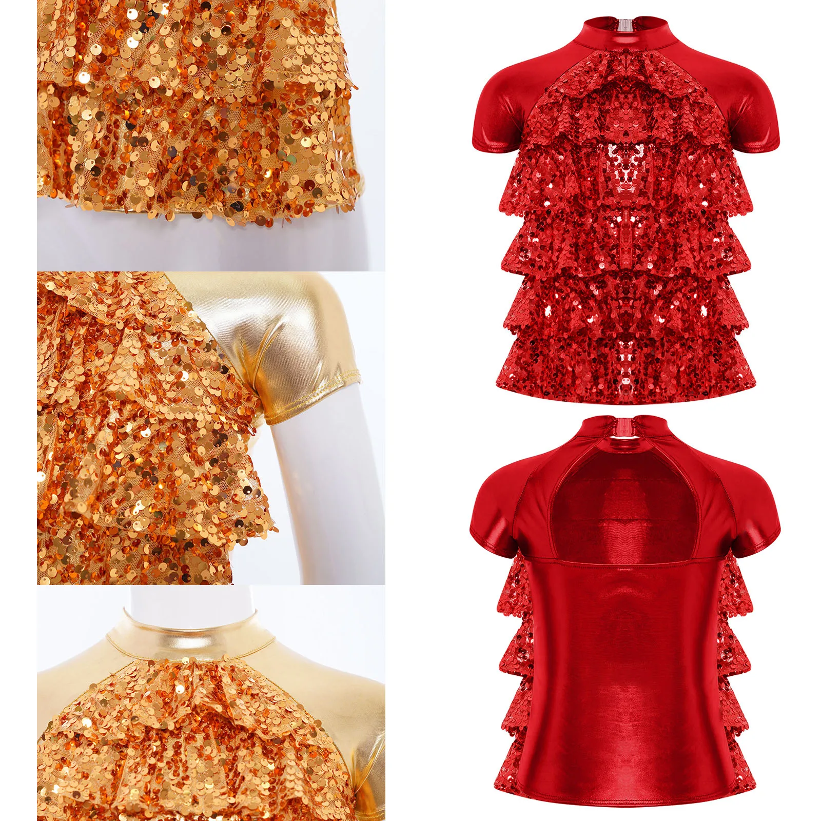 Children's Jazz Dance Top 80s 90s Disco Birthday Party Tops Kids Girls Sequins Carnival Stage Performance Music Festival Costume