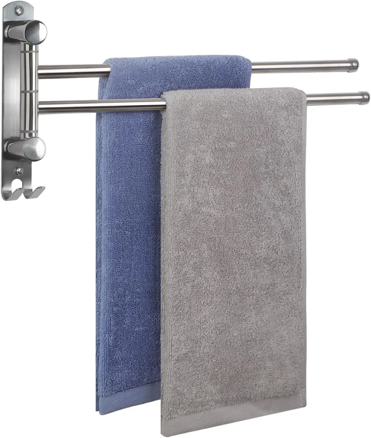 

Поворотная вешалка для полотенец, утолщенная вешалка для полотенец из нержавеющей стали SUS304 с 2 рычагами, компактный настенный держатель для полотенец с крючком, нержавеющий Sw