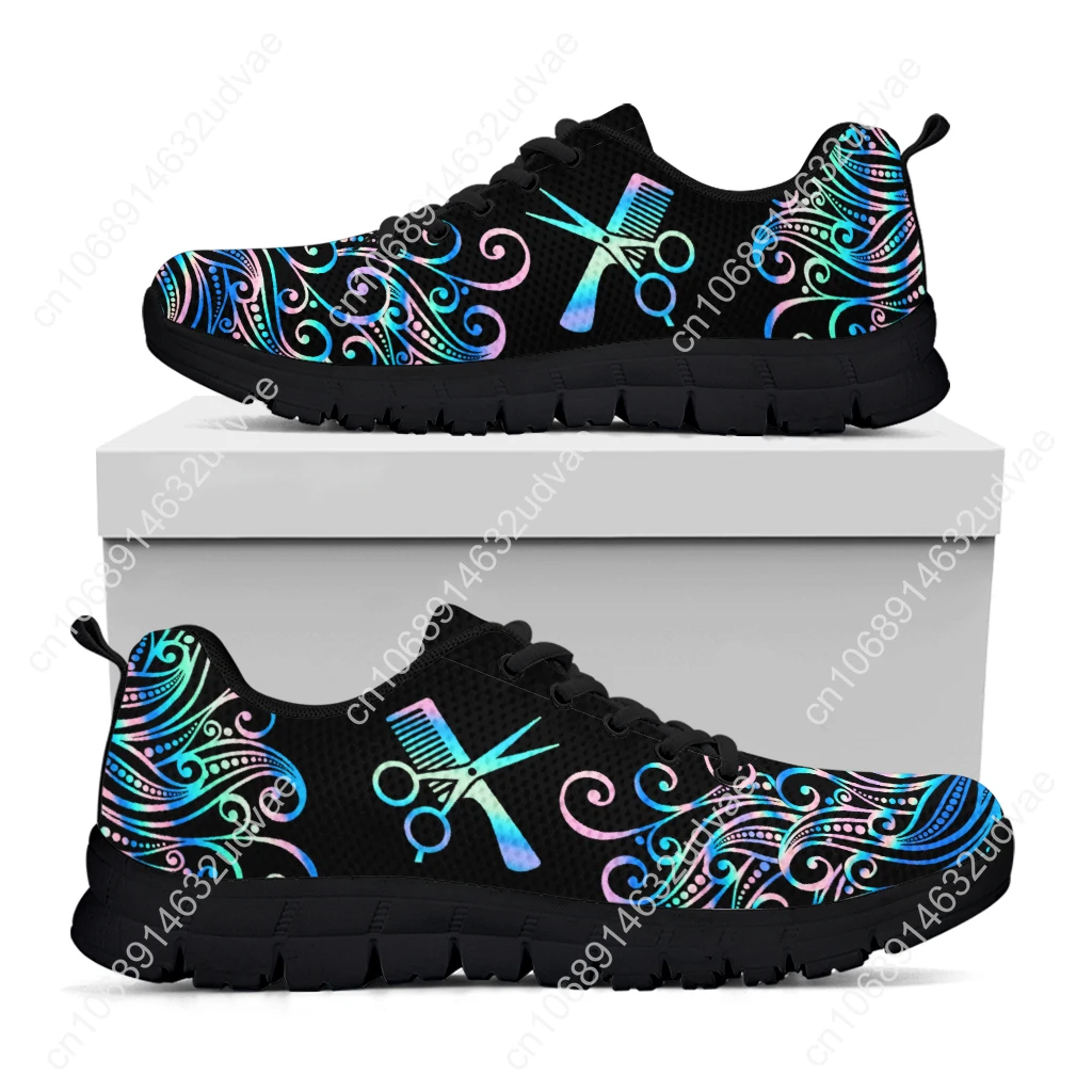 Trendy Color Ombre Hairdressing Equipment Printed Lightweight Outdoor Shoes Black Platform Sneakers Casual Shoes