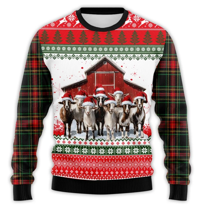 Happy Farm Ugly Christmas Sweater For Women Clothes Farm Animals Mens Pullovers Horse Sheep Cow Xmas Holiday Crewneck Sweatshirt