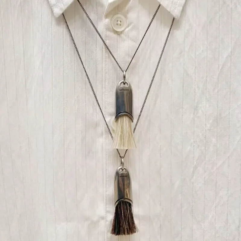 Korean ins same horse mane brush necklace autumn and winter temperament fringed sweater chain niche design long pendant