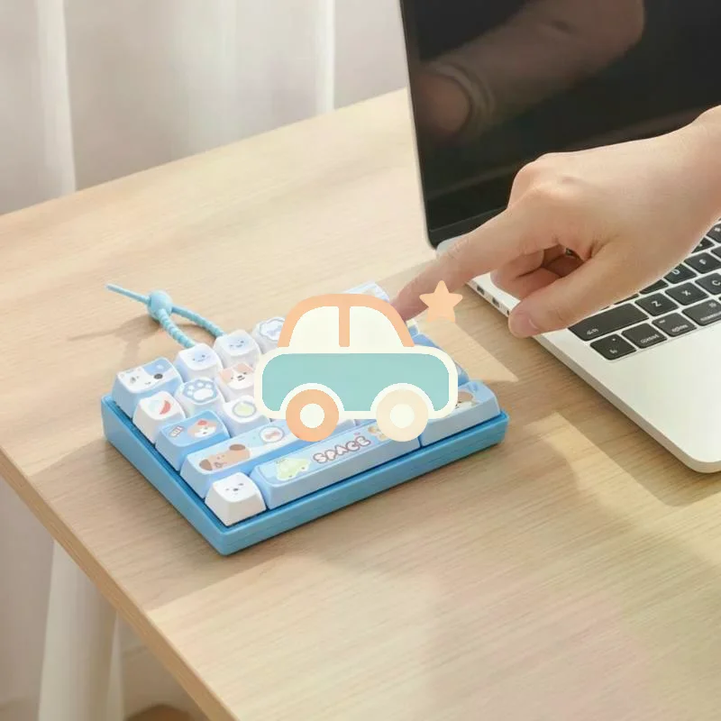 Cute Cartoon Animal Mini Keyboard Fidget Clicker Keychain Kawaii Mechanical Button Stress Relief Toy Portable Bag Pendant Gift