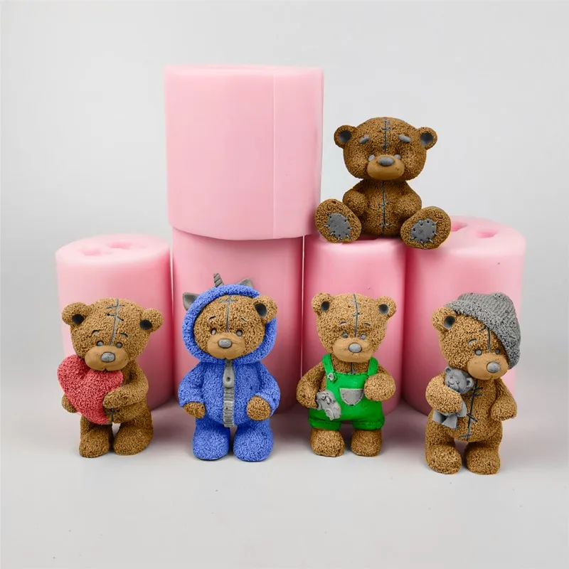 PRZY Bear With Love Candle Mold Silicone 3d Teddy Bear With Hat Mold Silicone Fondant Mould Chocolate Mousse Cake Molds Resin