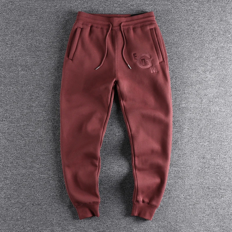 

American Style Embroidered Fleece Lined Thick Casual Sweatpants Men Winter New Versatile Sports Trousers Loose Fit Long Pants