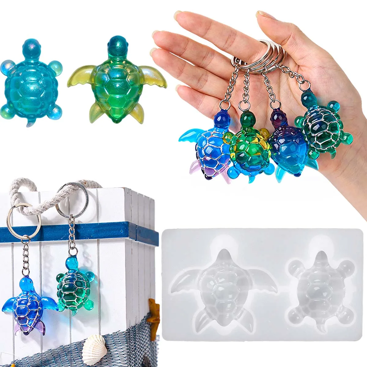 3D Sea Turtle Keychain Silicone Mold DIY Ocean Theme Animal Ornaments Tortoise Turtle Craft Making UV Epoxy Resin Jewelry Molds