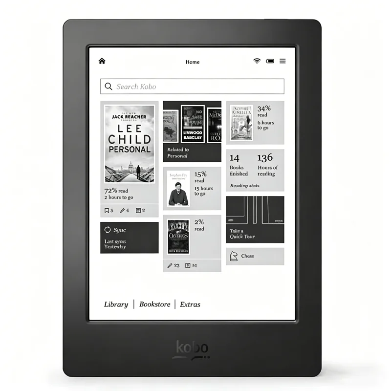 Lector de Libros Electrónicos Kobo Aura H2O de 6.8 Pulgadas, Pantalla de 265ppi, Luz de Lectura Ajustable, 4GB + Ranura para Tarjeta SD, Dispositivo de Lectura Digital Resistente al Agua