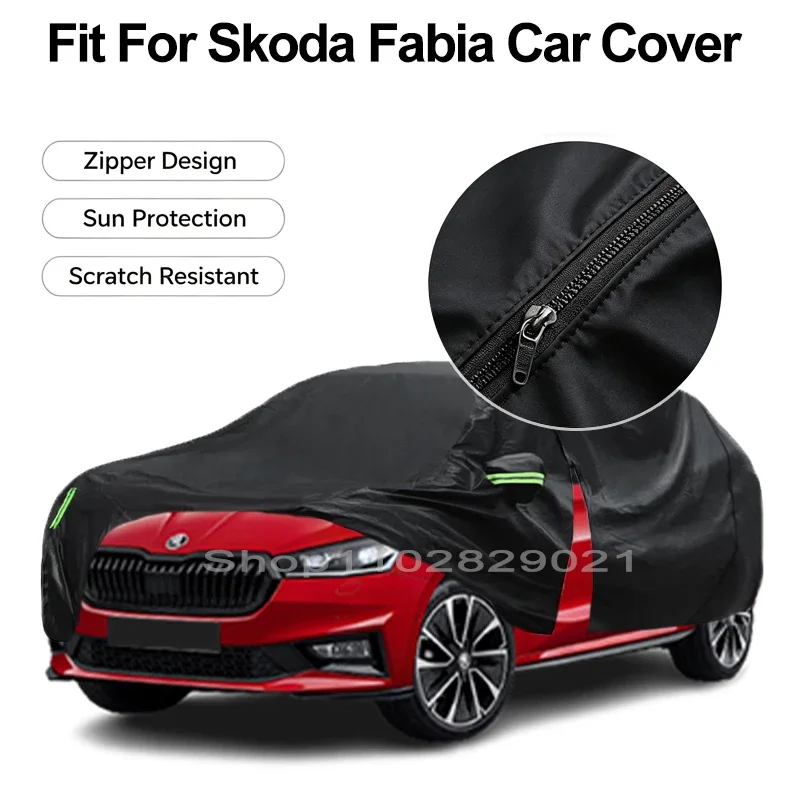 Zipper Door Waterproof Car Cover For Skoda Fabia Windproof Dustproof UV Protection All Weather Auto Protector