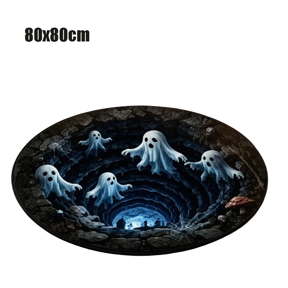 Crystal Velvet Halloween Area Rug Horror Pattern Anti-Slip Round Carpet 3D Special-shaped Soft Optical Illusion Rug