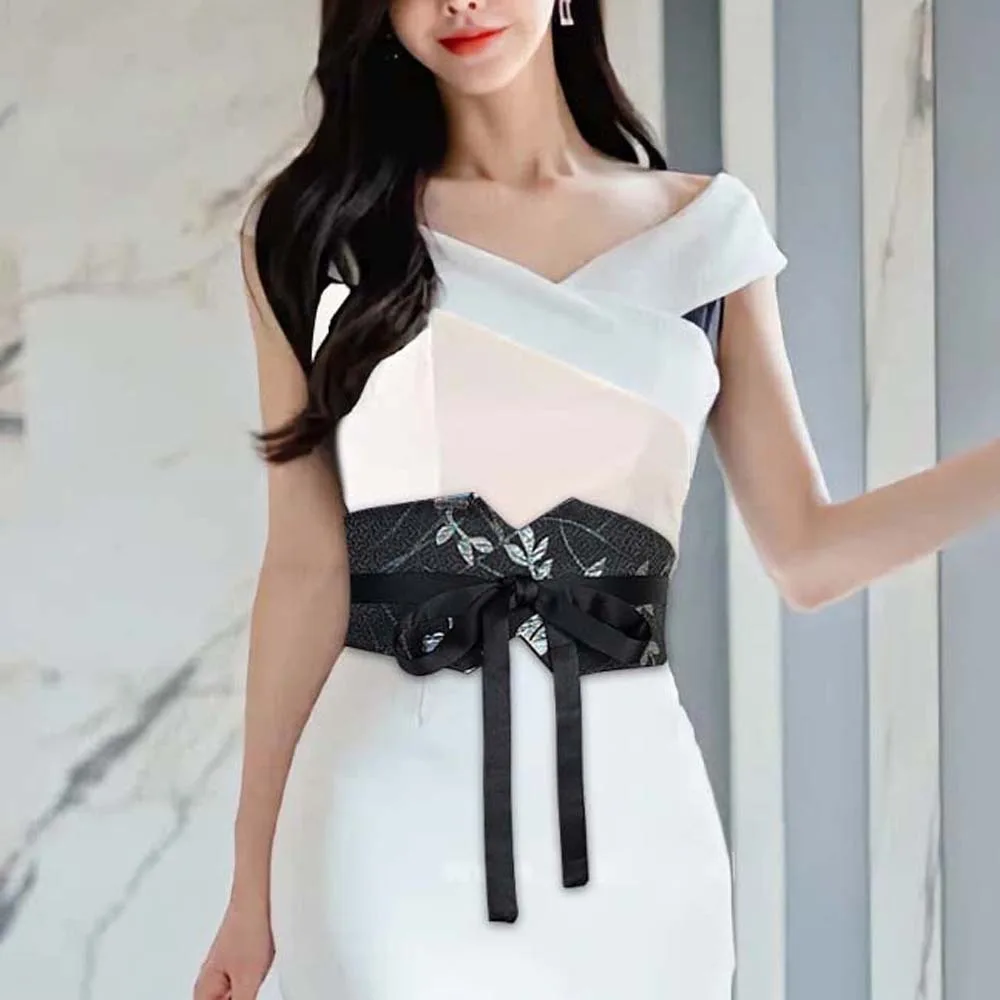 Mode verstelbare Chinese brede riem bedrukte doek Hanfu buikbanden zachte orchidee retro jacquard tailleband feest