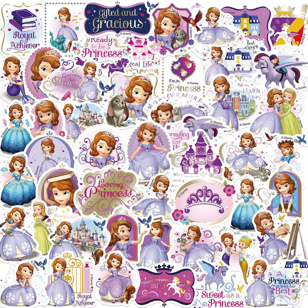 10/30/50pcs Disney Princess Sofia Stickers Cute Cartoon Decals DIY Decoration Skateboard Notebook Phone Laptop Kids Sticker Toys