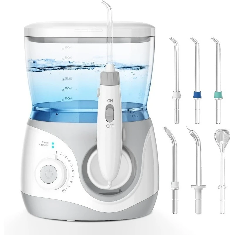 

Home Water Flosser, Water Flosser for Teeth 600 ml Large Capacity,10 Adjustable Pressures,6 Home Nozzles Professional Oral Irrig