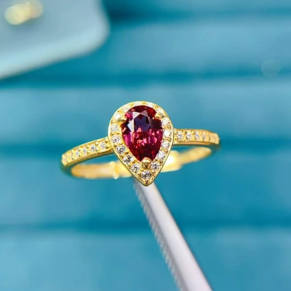 

Classic Design 925 Silver Ring 4mm*6mm Natural Pyrope Garnet Ring with Certificate Genuine Garnet Silver Jewelry