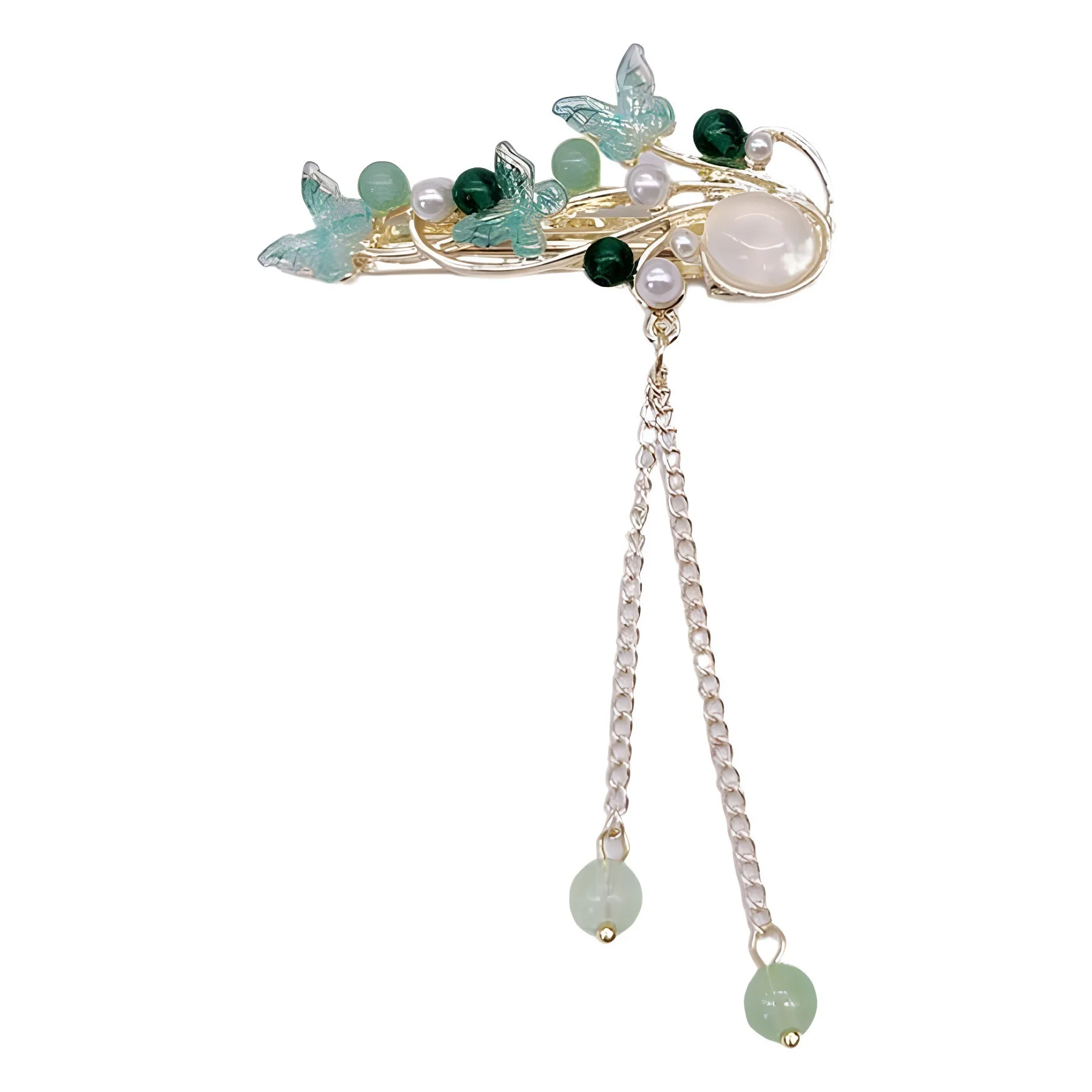 Ancient-style hair accessory, female butterfly pearl tassel hair clip, super ethereal side clip and accessory