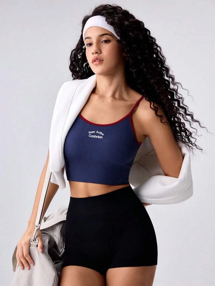 Women's Spaghetti Strap Color Block Sports Bra - One-Piece Breathable Yoga Tank, Outerwear-Friendly Workout Bra