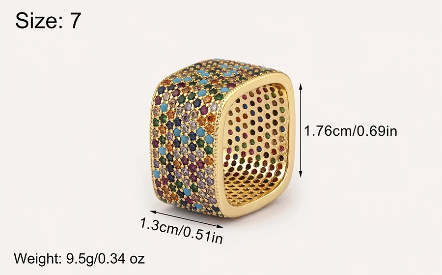 Nidin Neue trendige quadratische Form eingelegte Kristall-Zirkon-Ringe für Frauen und Männer, 5 Farben zur Auswahl, Hip-Hop-Stil, Fingerschmuck, schicke Geschenke – Detail 3