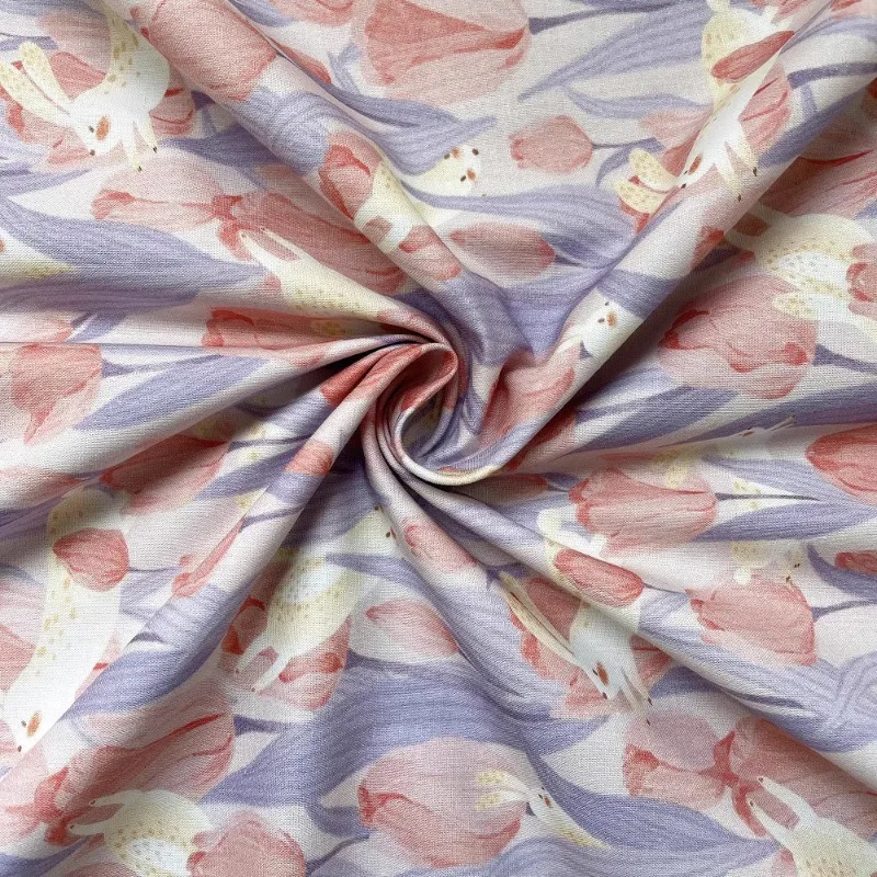 Tulip Printed Fragmented Flowers Pure Cotton Fabric for Dress Designer Diy Sewing Material By The Meter Wholesale Cloth