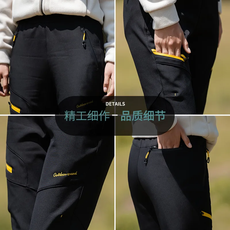 Women Winter Fleece Lined Thick Pants, Windproof Waterproof Cold Resistant Outdoor Hiking Trekking Casual Trousers