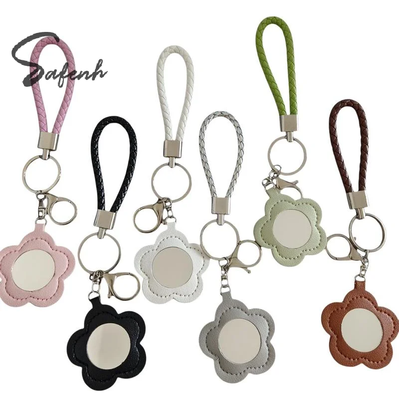 Multicolor Flower Shaped PU Leather Keychain With Braided Wrist Strap Sturdy Metal Clasps For Bag Decor Daily Use Gifts
