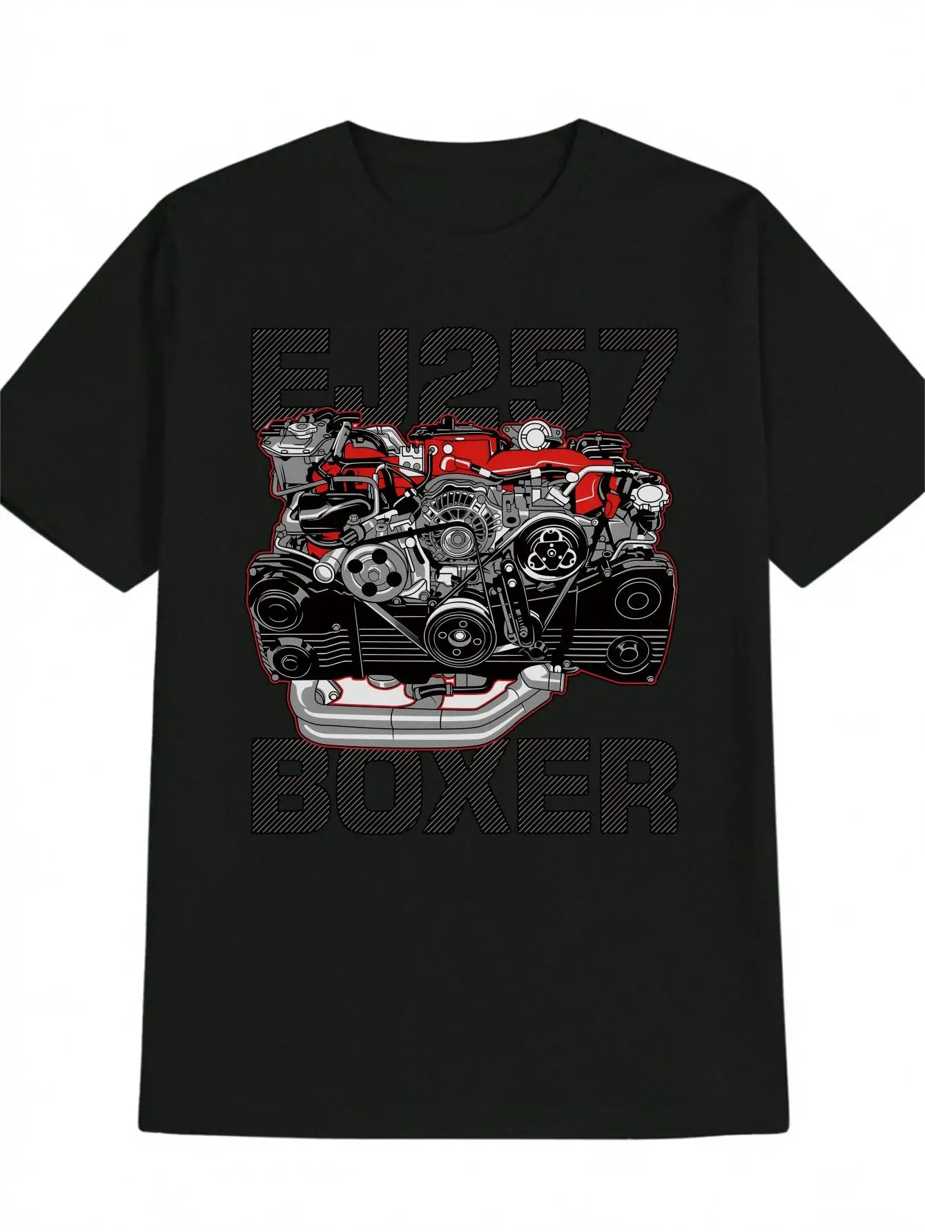 Men'S Boxer Engine T-Shirt Black Featuring Red Car Design BOXER Text Lightweight and Breathable Men's T-shirts for Summer