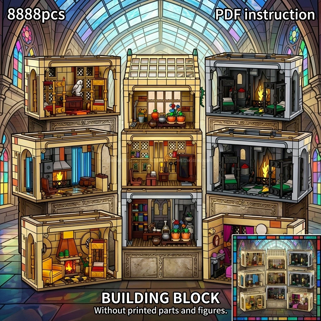 AAA Modular Gothic Castle Dormitory Library MOC Classic British Boarding School Building Blocks Diorama Adult Desk Decor