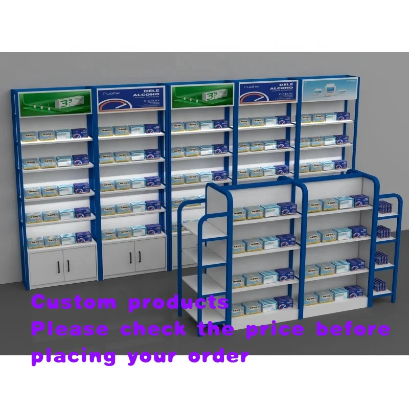 custom.High Quality Medical Showcase Medicine Racks Pharmacy Shop Counter Design Display Shelves Sale Modern Pharmacy