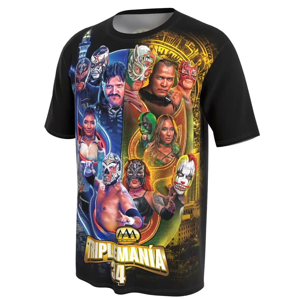 Men's Black AAA Triplemanía 34 T-Shirt 3D Print Wrestling Sports Quick Dry Short Sleeve Top Daily Casual Plus Size T-Shirt 5XL