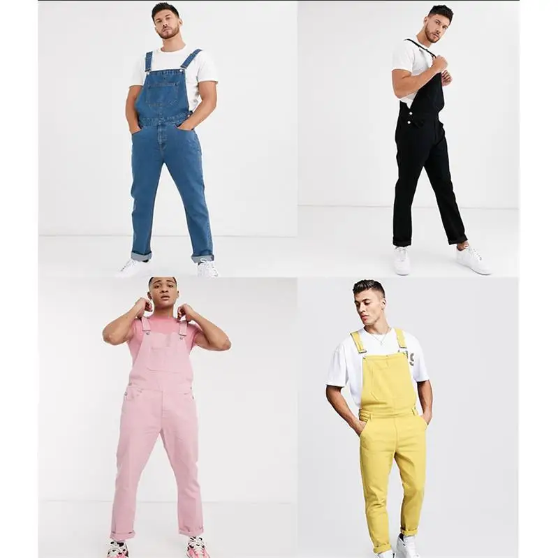 

Men's Denim Overalls Susp Pants Jeans Pants mid Waist Other Proc Other Fabric Daily Wear Non Deformable Briti Sle