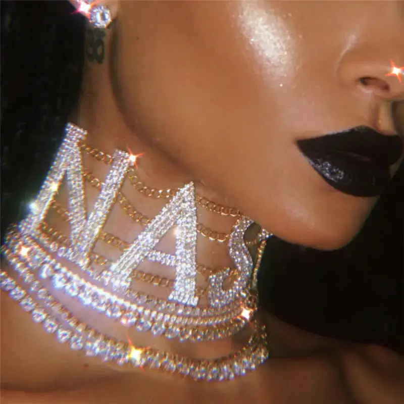 European and American NASTY letter necklace exaggerated rhinestone claw chain fashionable women's sexy punk collar necklace