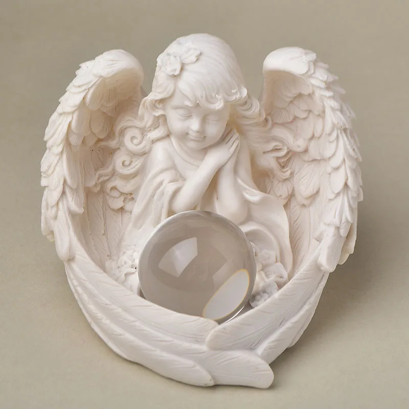 Angel Baby Figurine Home Decor Craft Crystal Ball Base Candle Holder Little Angel Cross-border Resin Craft