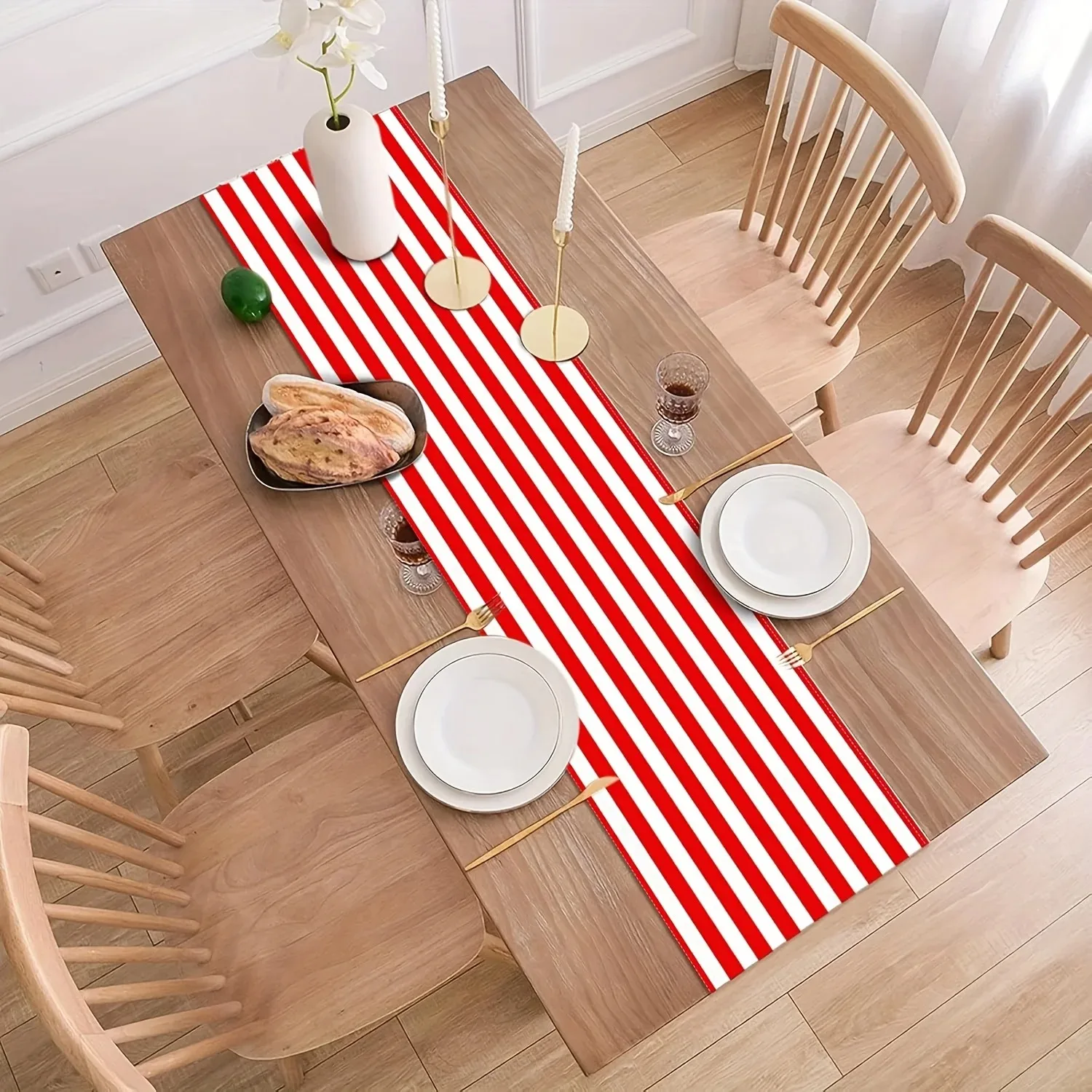 1pc 1PC Red & White Stripe Table Runner, Perfect for Circus Carnival Theme Party, Family Dining Table & Festival Party Decor