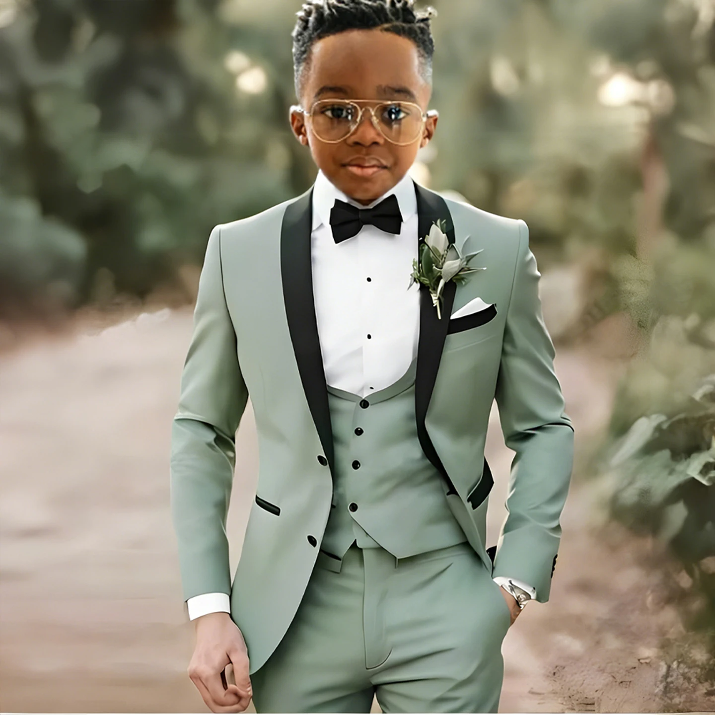 

Элегантный светло-зеленый формальный костюм-смокинг для мальчиков из трех предметов, комплект с длинными рукавами и лацканами с вырезом, комплект костюма для мальчиков с кольцом