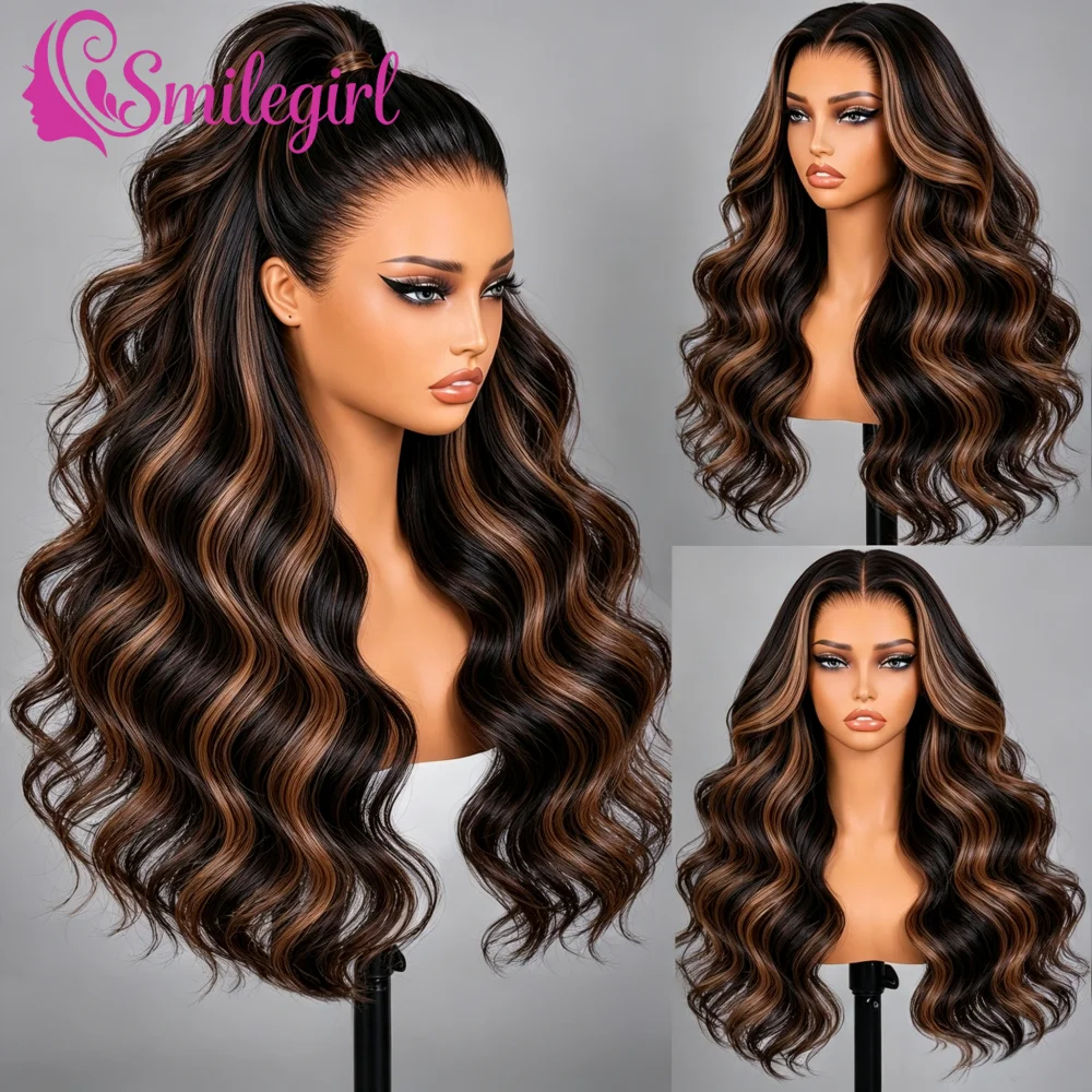

30 Inch Highlight Ombre Lace Front Wig Human Hair 13x6 HD Lace Front Wig 1B/30 Highlight Ombre Body Wave Lace Frontal Wigs For Black Women