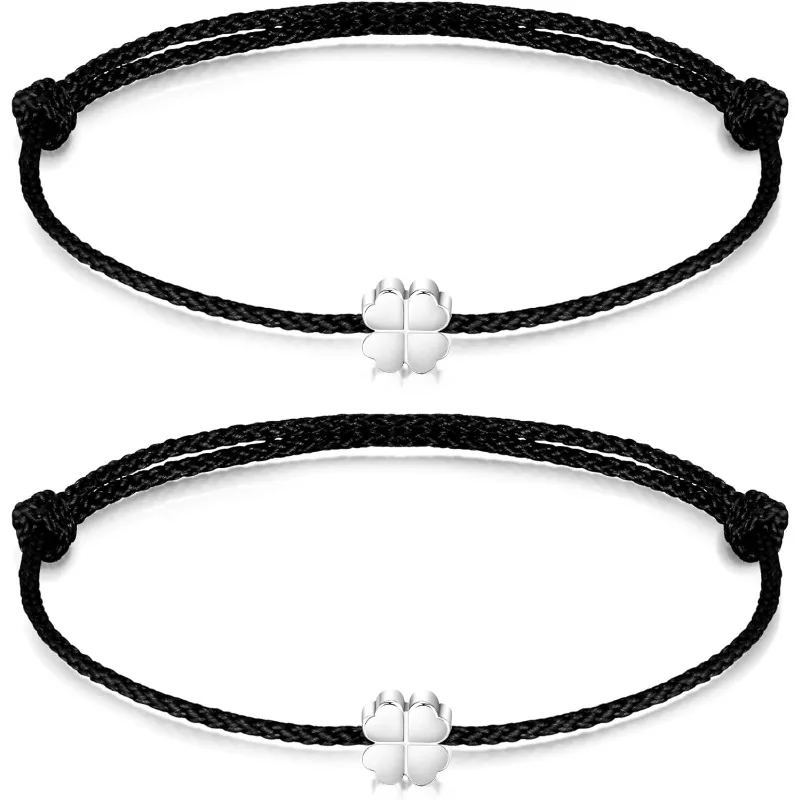 Zestaw bransoletek z srebra próby 925 z motywem szczęśliwego koniczyny, mały, elegancki i delikatny prezent na urodziny przynoszący szczęście.