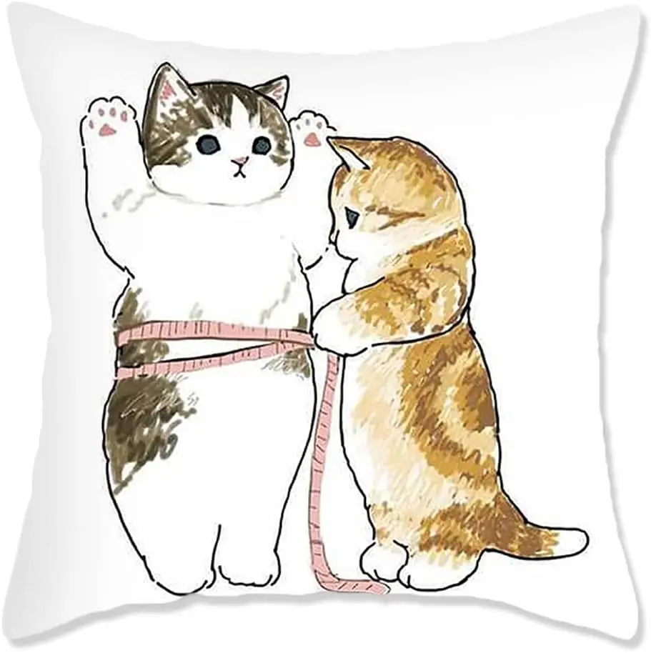 

Cute Cat Theme Throw Pillowcase Animal Kitten Pillowcase, Soft Short Plush Sofa Decorative Pillowcase with Hidden Zipper