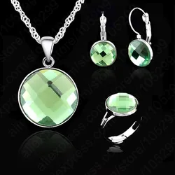 Elegant AAA Crystal Wedding Engagement Gift Set, Silver Needle With White Silver Needle Necklace Earring Ring Jewelry