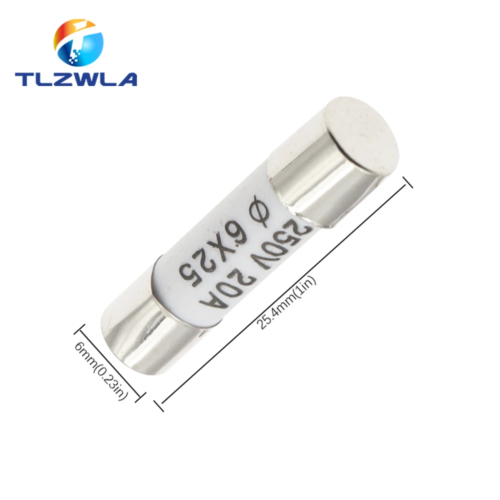 10PCS 6*25mm Ceramic Fuse 6*25 Ceramic insurance Tube 6X25MM 0.5A 1A 2A 3A 5A 6A 7A 8A 10A 15A 20A 25A 30A 250V RO57 Fuse BS1362