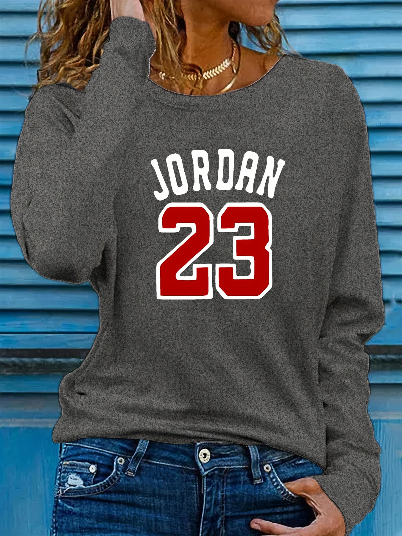 

Женская удобная повседневная футболка JORDAN 23, состоящая из 100% чистого хлопка с круглым вырезом и длинными рукавами на весну и осень