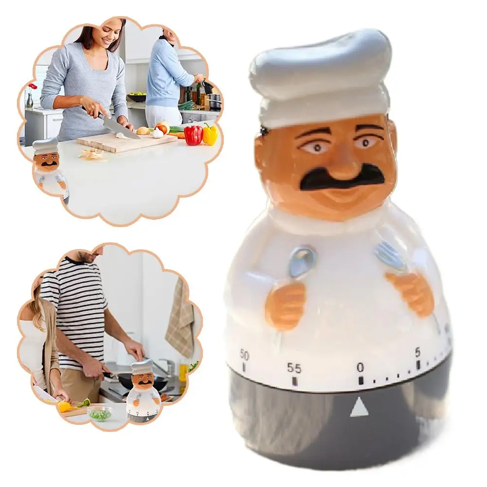 Kitchen Timer Mechanical 60 Minute Chef Shape Wind Up Alarm Clock Baking Cooking Reminder Table Student Study Tool