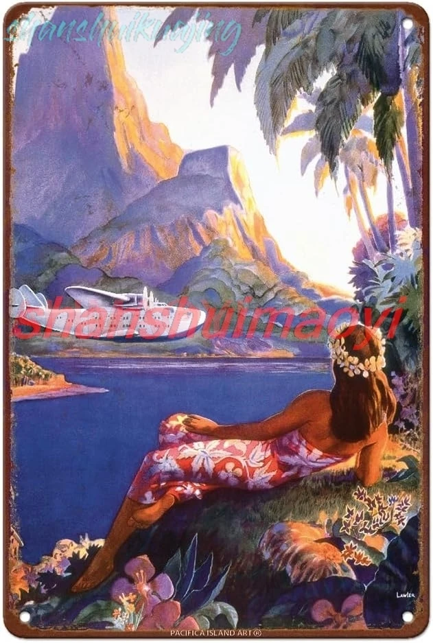 Pacifica Island Art Fly to South Seas Isles via Pan American Airways (PAA) Hawaii - Vintage Airline Travel Poster by Paul G sign