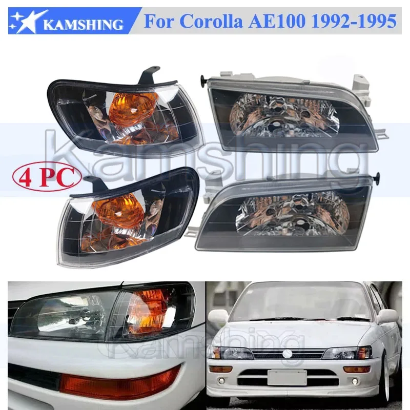 Kamshing 4PC Front Bumper Head Light Lamp For Toyota Corolla AE100 E100 AE101 1992-1995 Headlight Front Turn Corner Light Lamp