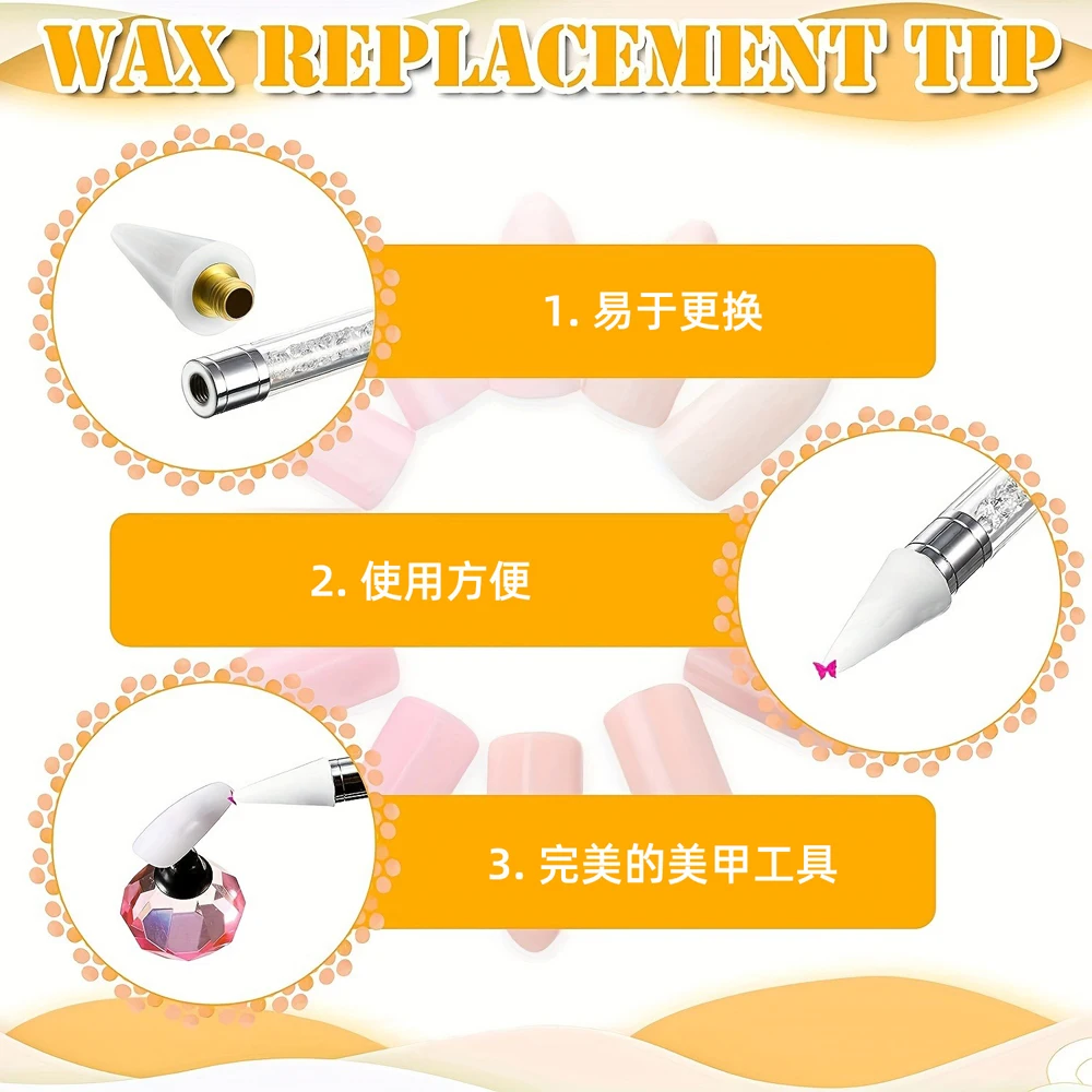 1/5/10Pc White/Pink Nail Dotting Pen Replacement Wax Head Rhinestone/Gem/Charm Picking Up Pen Tips Manicure Crayon Replace Tools